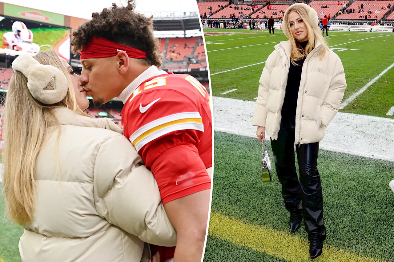 Brittany Mahomes bundles up in $975 Prada earmuffs and matching puffer at Chiefs vs. Browns game