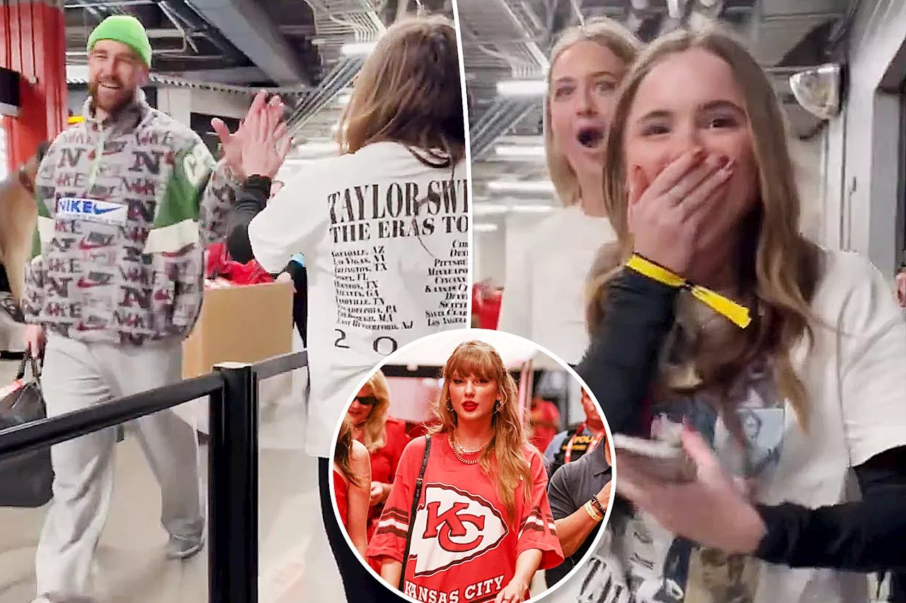 Travis Kelce high-fives Taylor Swift fans as singer skips Chiefs vs. Browns game