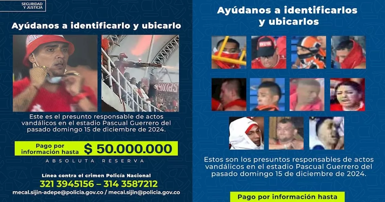 Las caras de los hinchas presuntos responsables de desmanes en el estadio Pascual Guerrero: millonaria recompensa