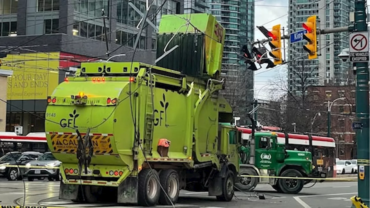 Garbage Truck Takes Out Streetcar Wires, Closing Major Downtown Intersection in Toronto