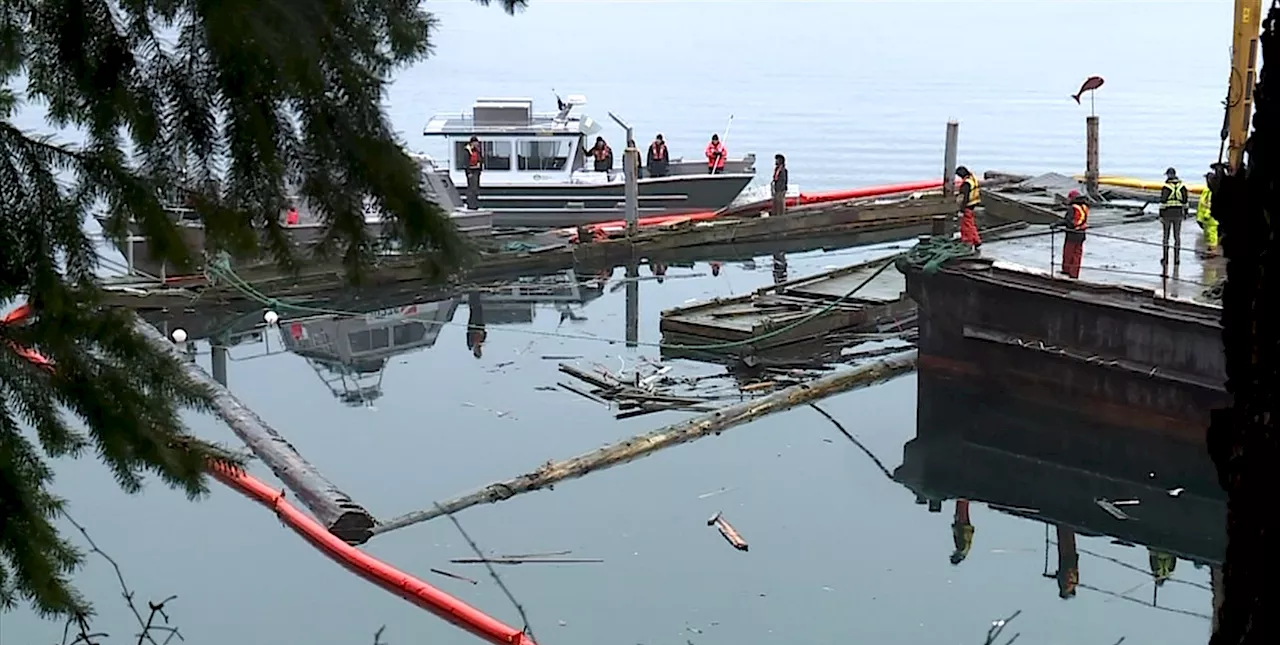 Derelict sunken barge finally cleaned up in Gowlland Harbour