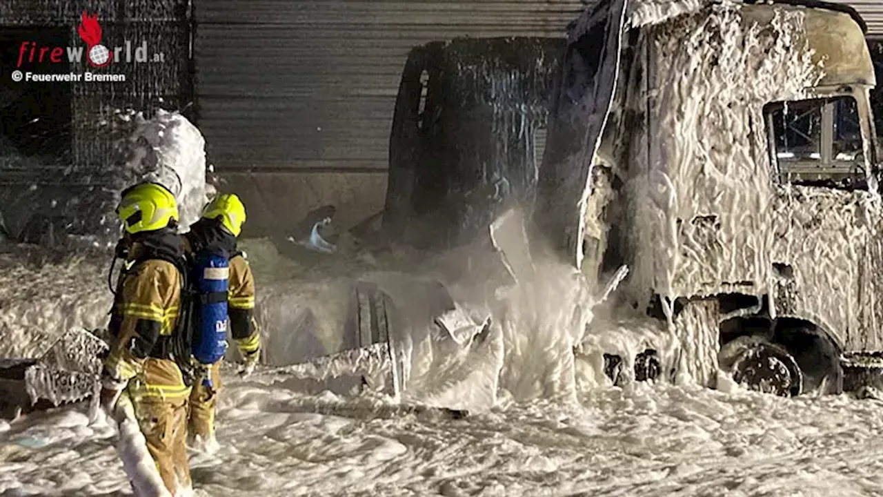 Zwei Lkw auf dem Bremer Großmarkt in Flammen