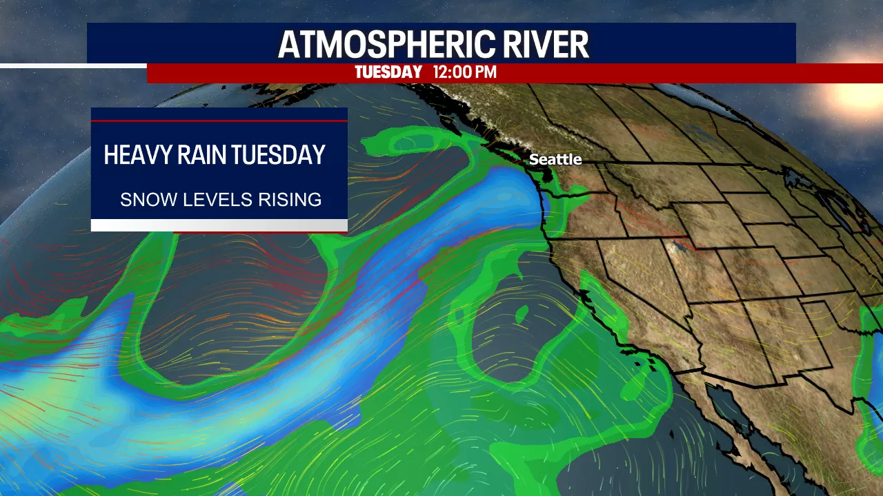 Seattle weather: Atmospheric river to bring heavy rain, wind and mountain snow Tuesday