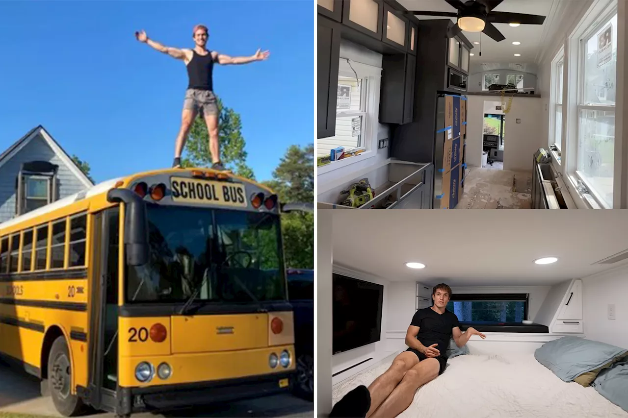 Man Turns School Bus into a $57,000, Two-Story Home to Escape Rent