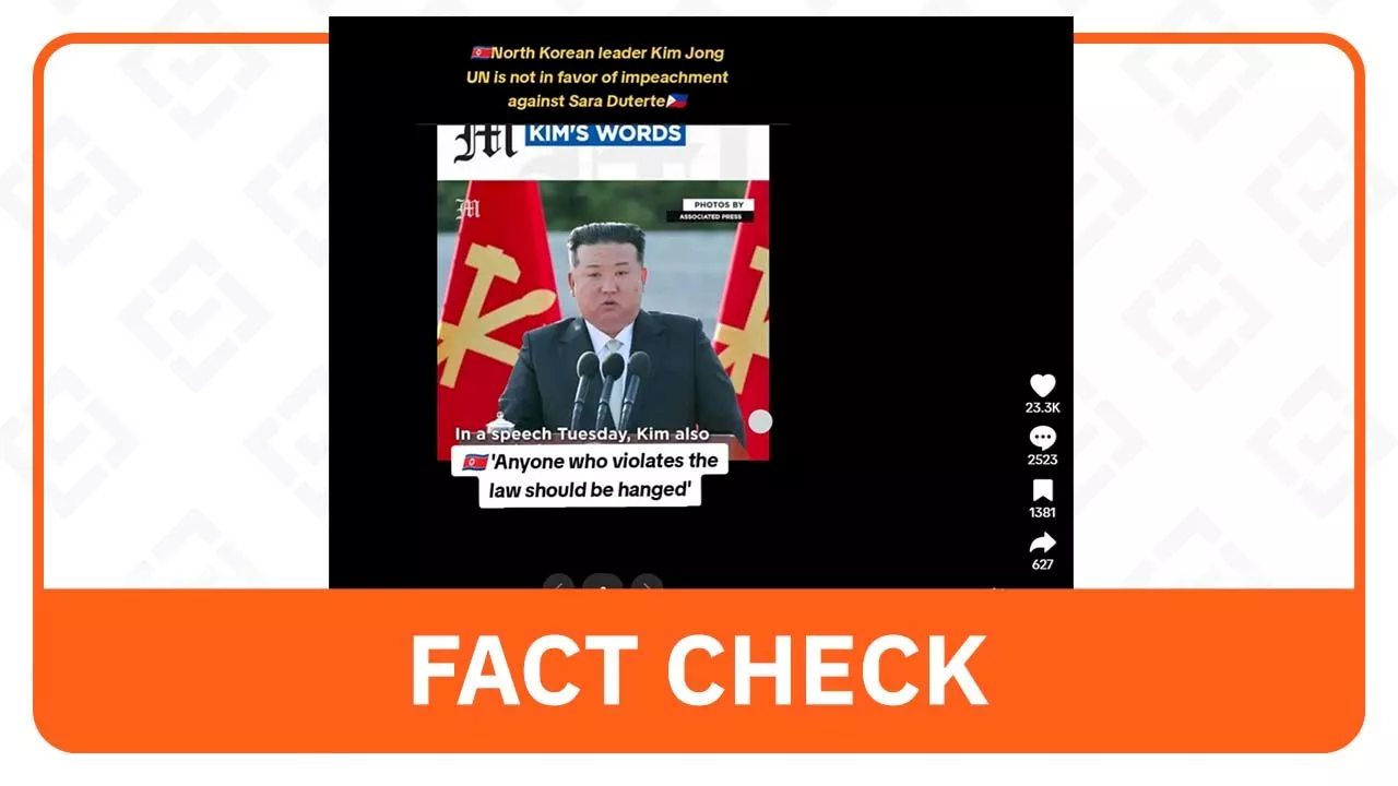 False Claim: Kim Jong Un Opposes Duterte Impeachment Spread on TikTok