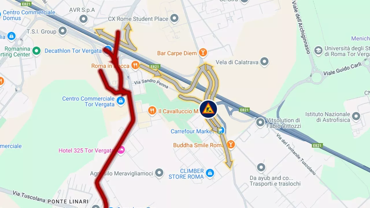 Traffico paralizzato a Tor Vergata per lavori di rifacimento