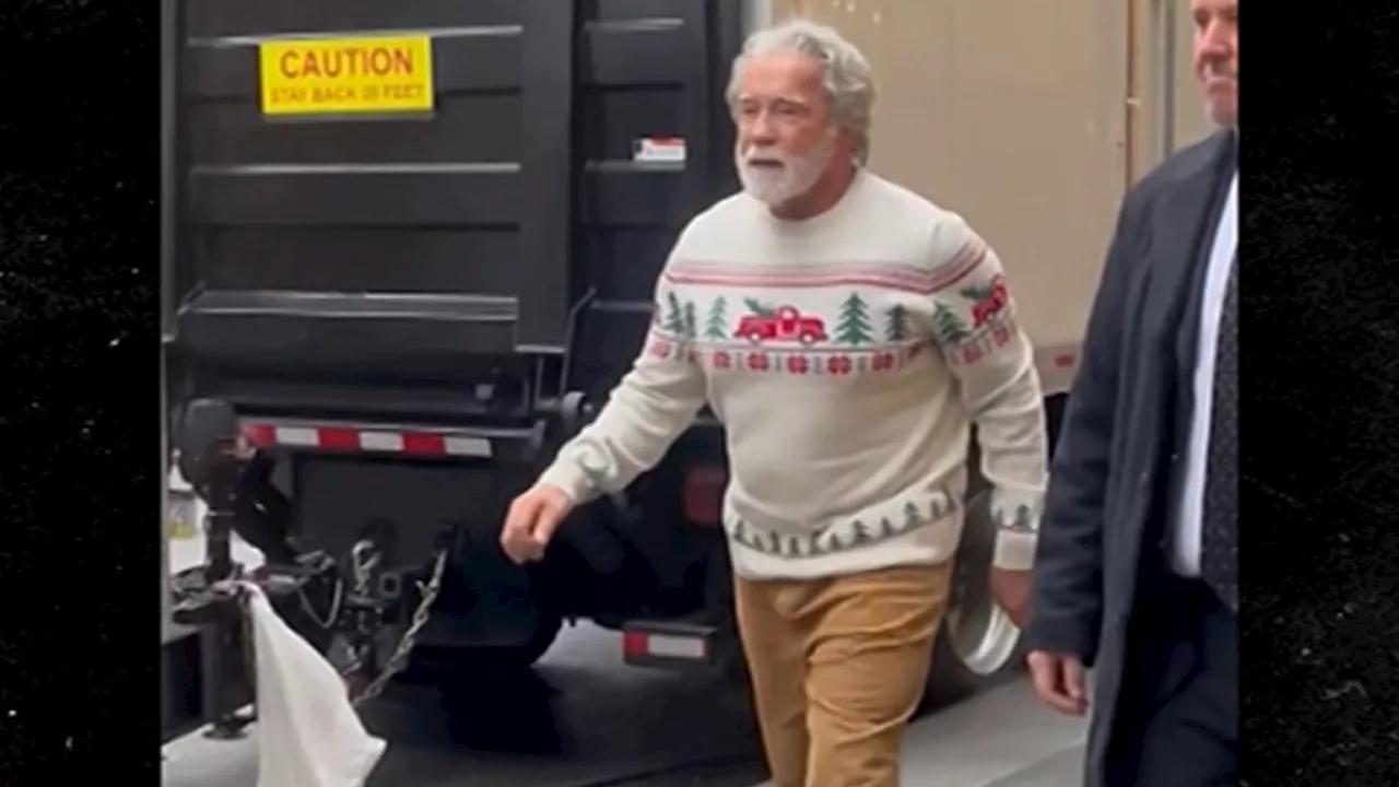 Arnold Schwarzenegger Embraces Festive Cheer on Set of 'The Man with the Bag'