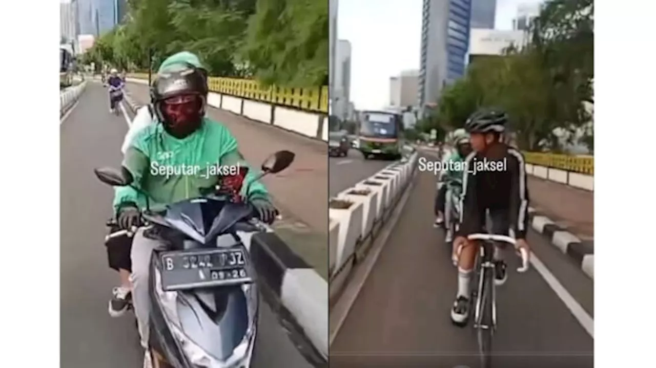 Driver Ojol Tendang Pesepeda di Jalur Sepeda Sudirman-Thamrin