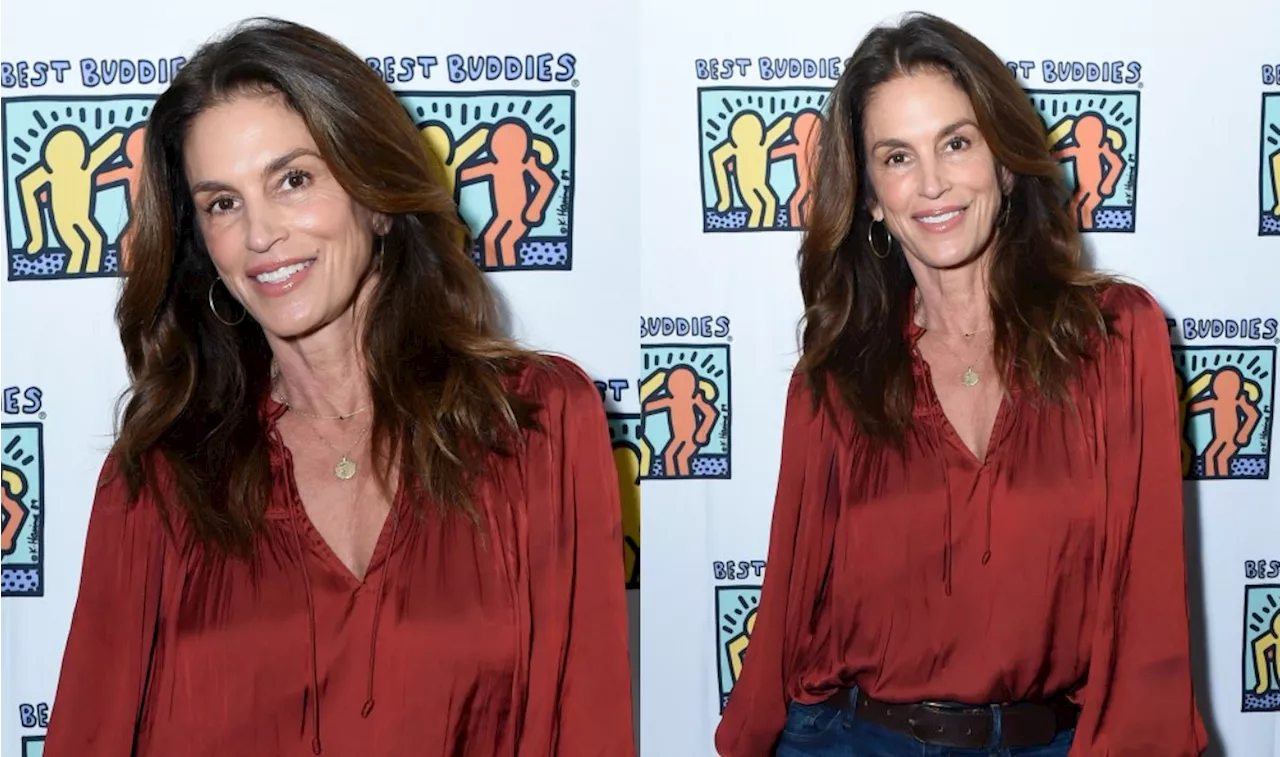 Cindy Crawford Goes Casual in Denim and Boho-inspired Blouse for Celebrity Holiday Bowling With Best Buddies