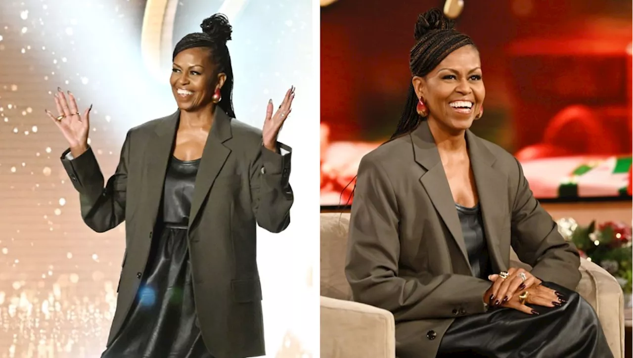 Michelle Obama’s Edgy Bottega Veneta Leather Look Sings on the ‘Jennifer Hudson’ Show, Talks Shopping for ‘Cheap’ Barack Obama