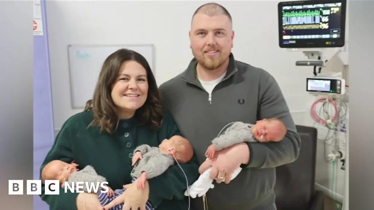 Identical Triplets Arrive Home for Christmas