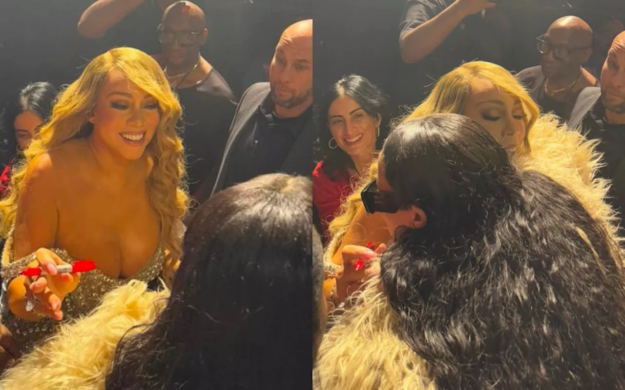 Rihanna Pede Autógrafo no Peito de Mariah Carey