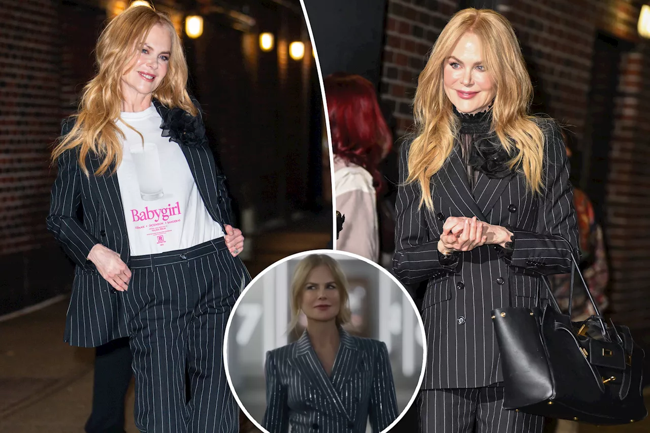 Nicole Kidman References Viral AMC Ad With Pinstripe Suit on 'The Late Show'