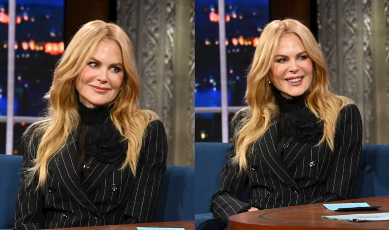 Nicole Kidman Favors Pinstripe Power Suiting for ‘Stephen Colbert’ Appearance, Talks New Film ‘Babygirl’