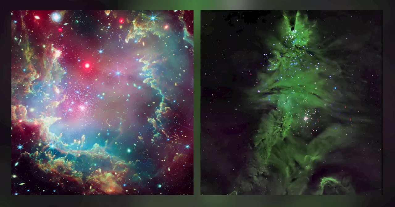 NASA's Cosmic Christmas Gift: Star Clusters Resemble Wreath and Christmas Tree