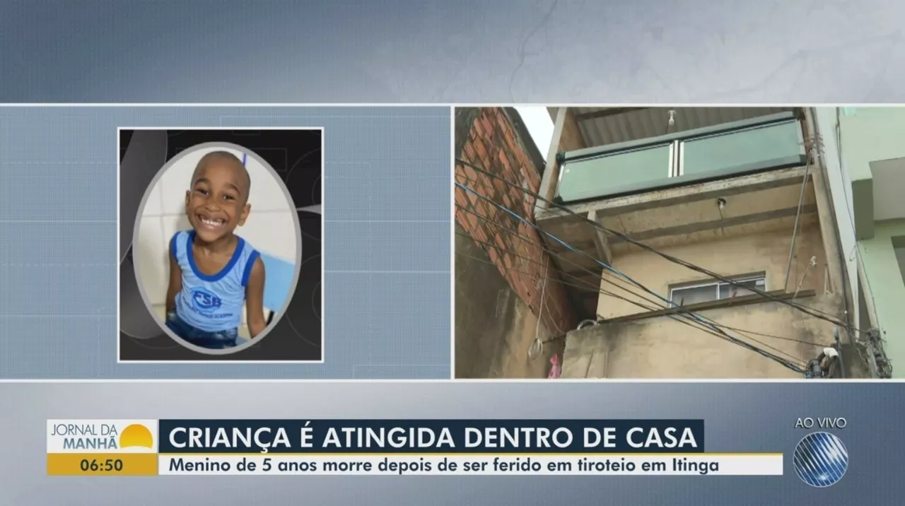 Criança de 5 anos morre após ser atingida por bala perdida dentro de casa na Bahia