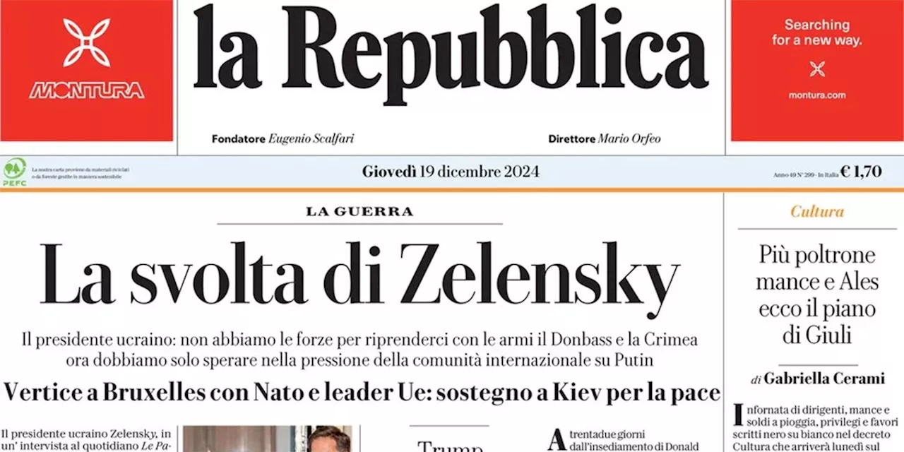 Zelensky sul Donbass e la Crimea, legge di bilancio, polemiche sul concerto di Capodanno