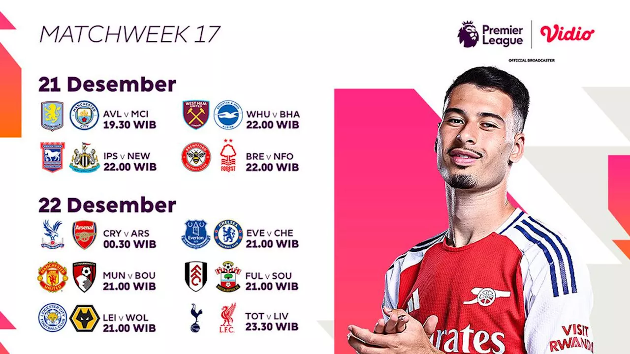 Jadwal dan Siaran Langsung Liga Inggris 2024/2025 Matchweek 17 di Vidio