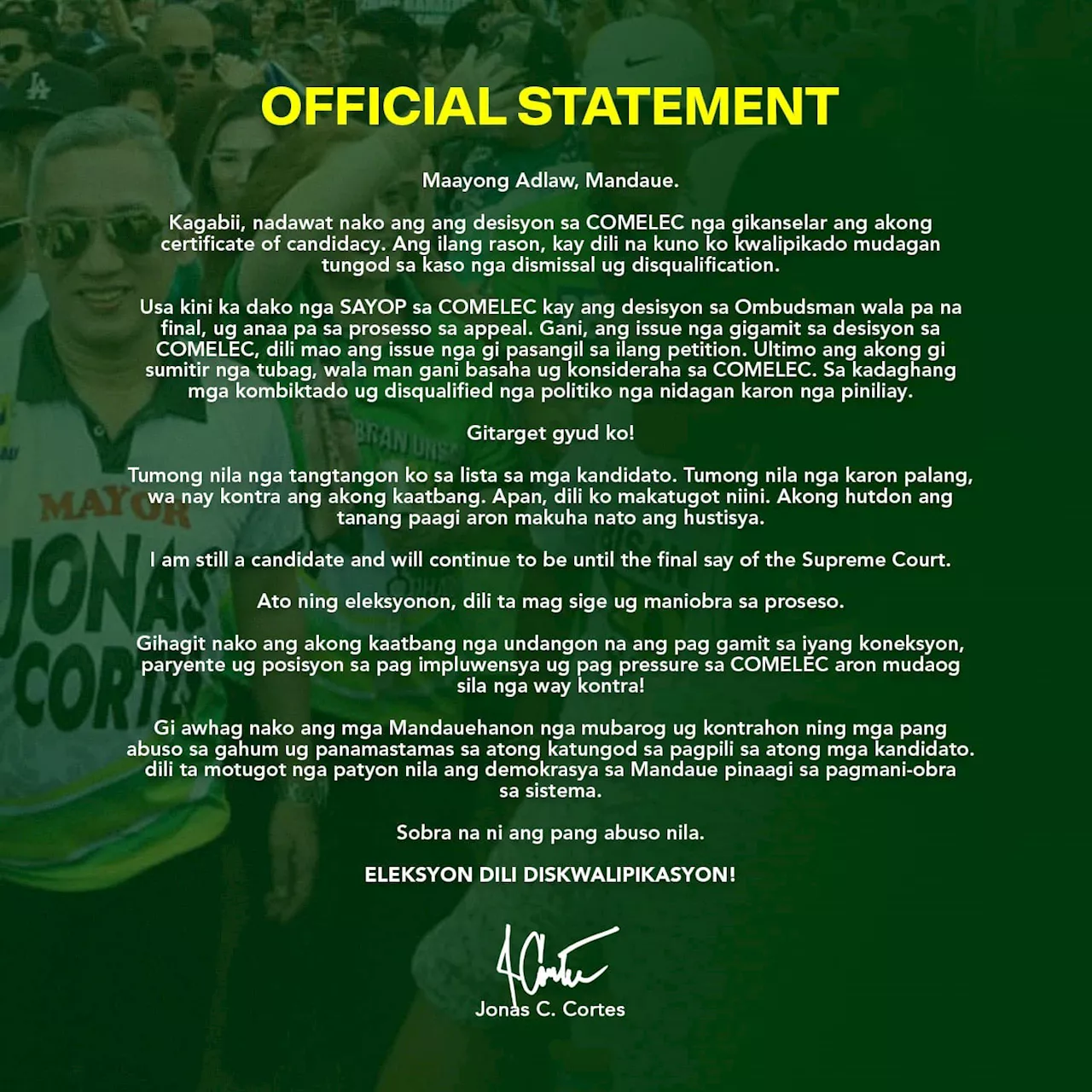 Comelec Cancels Former Mandaue Mayor's Certificate of Candidacy