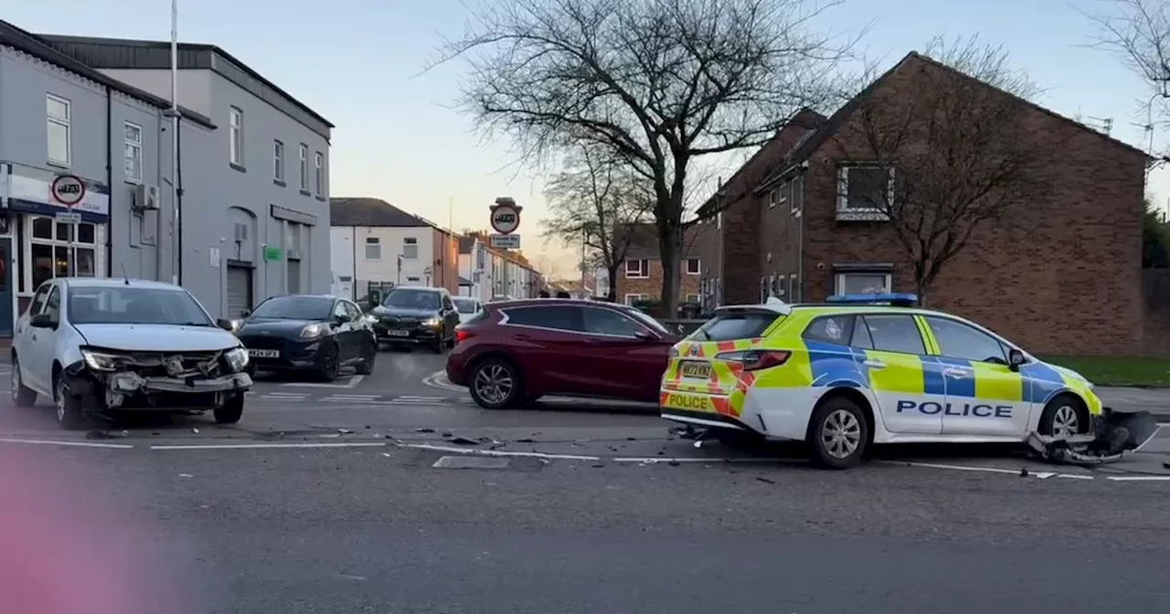 Police Car Crash Rips Off Car Bonnet in Walkden