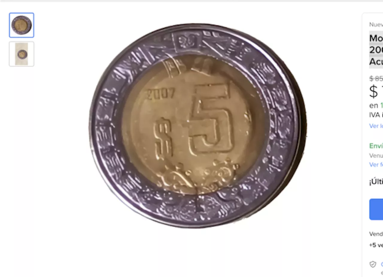 Moneda de 5 Pesos Mexicanos de 2007 con Error se Vende por $76,500