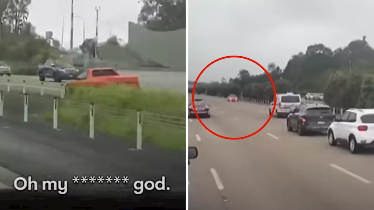 Terrifying moment man drives wrong way on major QLD highway