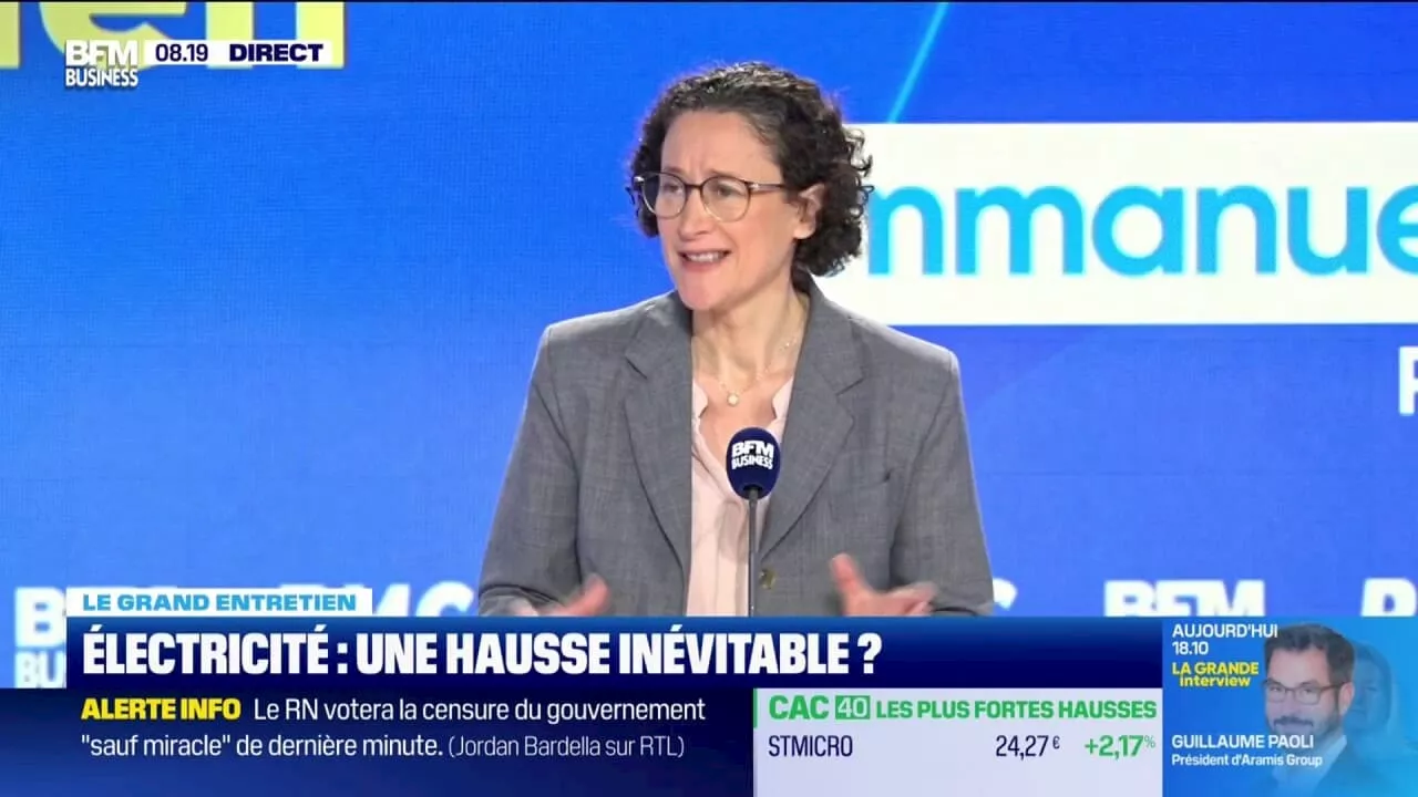 Électricité: Emmanuelle Wargon, présidente de la Commission de régulation de l'énergie, explique que 'le tarif d'utilisation des réseaux' (TURP) va augmenter 'de l'ordre de 10%'