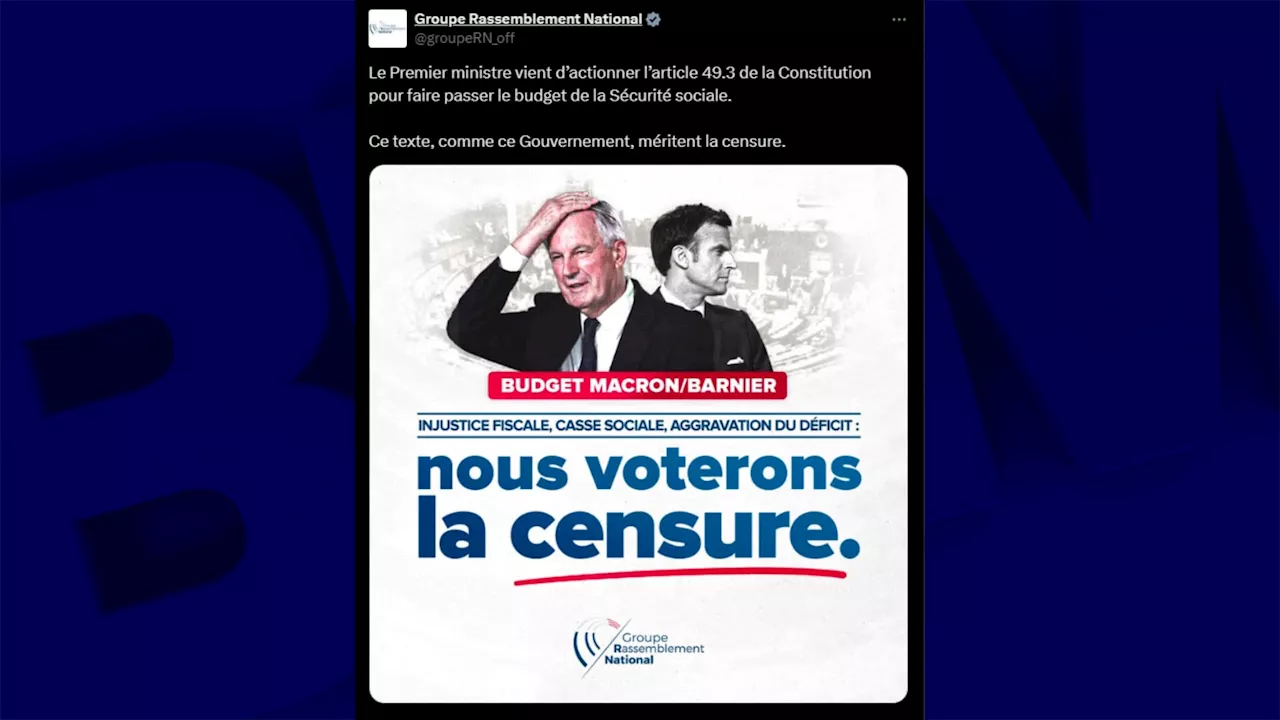 Le Rassemblement National Vote pour la Censure du Gouvernement