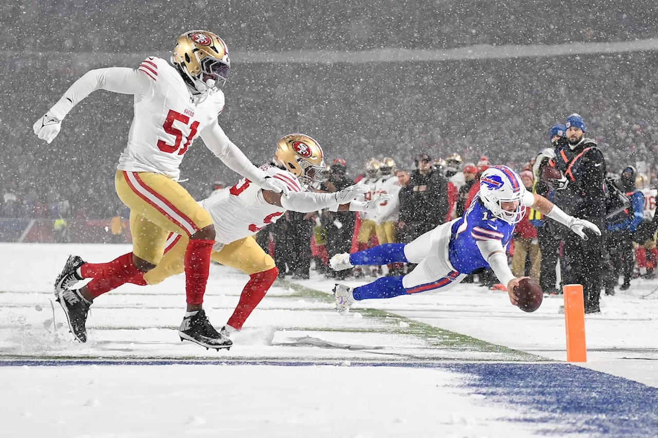 Josh Allen has TDs passing, rushing and receiving as Bills rout 49ers 35-10 in snow, clinch AFC East