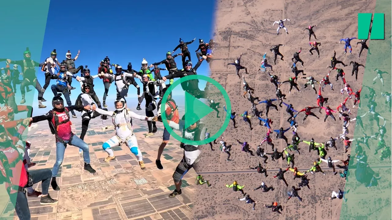 Ces 96 parachutistes battent un record du monde avec une impressionnante rosace dans les airs