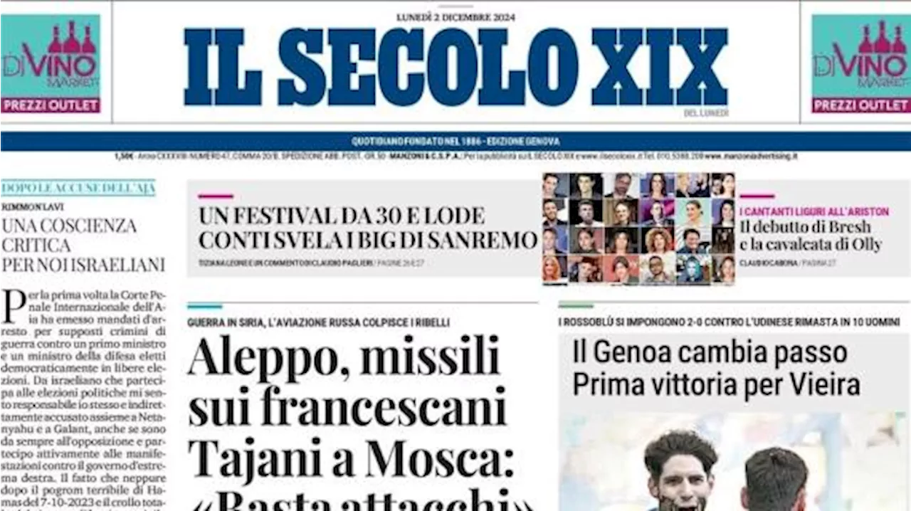 Il Genoa passa a Udine, Il Secolo XIX in prima pagina: 'Prima vittoria per Vieira'