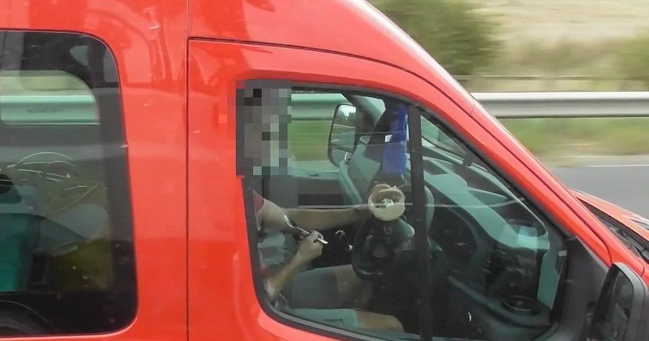 Van driver caught eating bowl of cereal while speeding along motorway