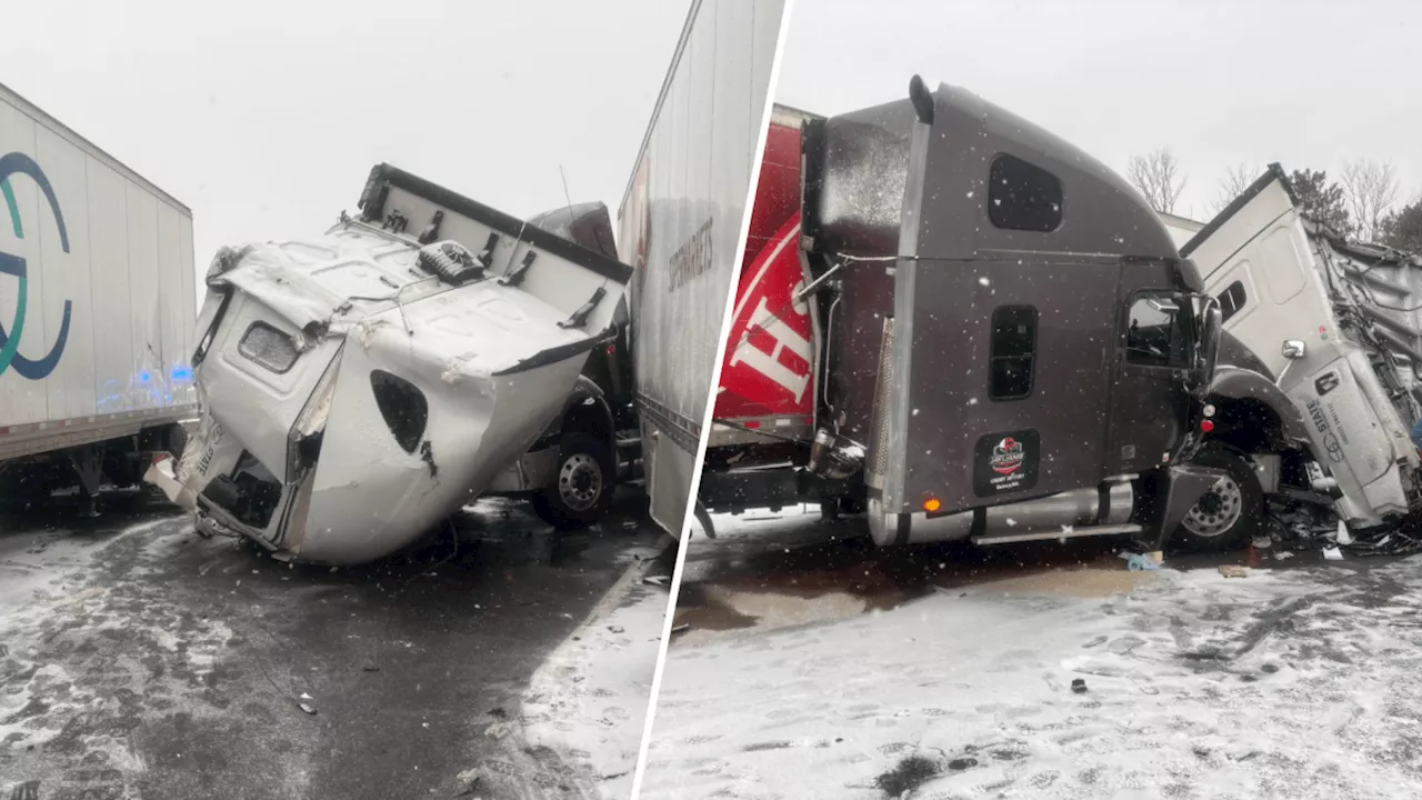 Major truck crash closes Mass. Pike toward Boston amid snowy weather