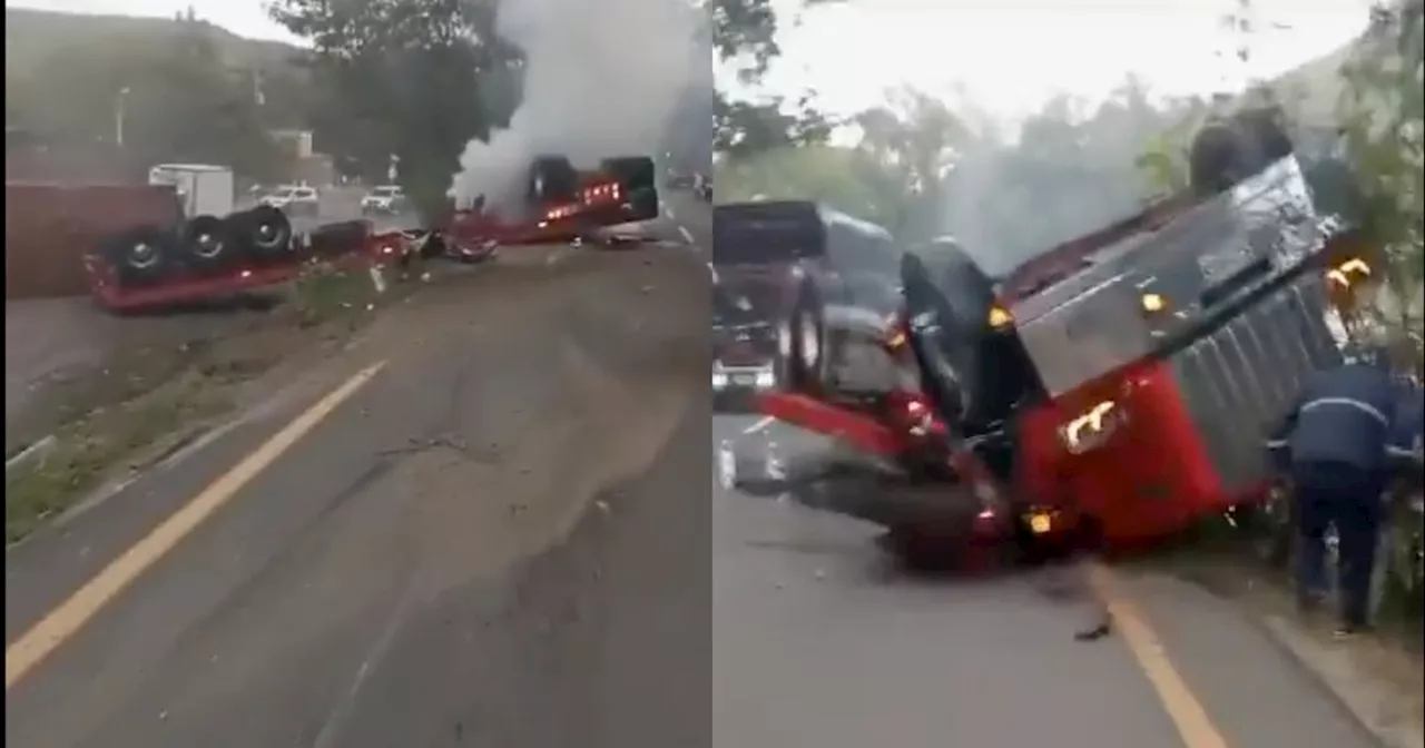 Un milagro; conductor de tractomula se salvó tras quedar sin frenos y estrellarse la vía Bogotá