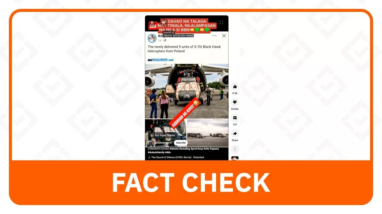 FACT CHECK: Black Hawk choppers delivered to PH Air Force, not Davao