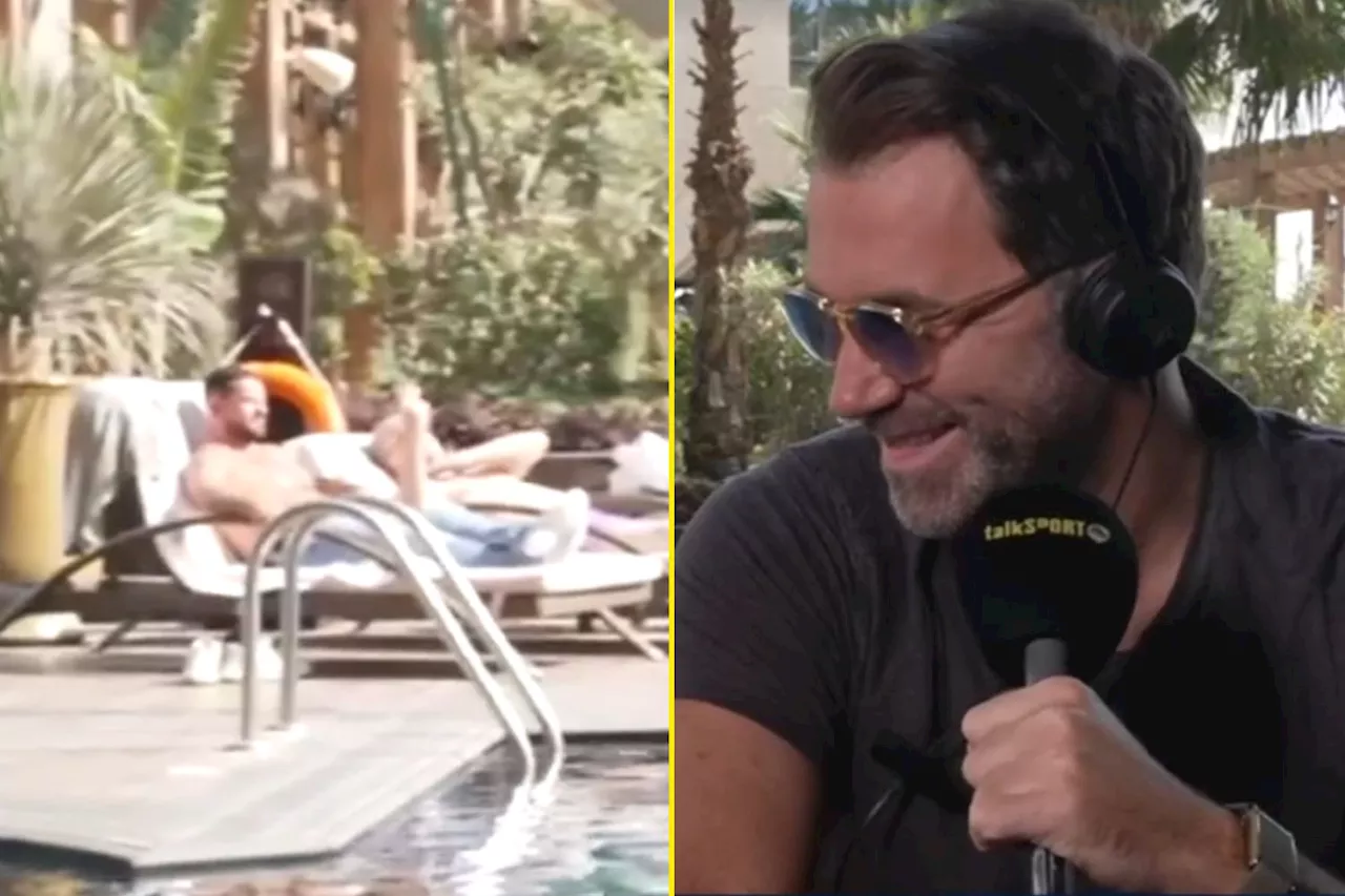 Eddie Hearn stops interview to accuse Frank Warren of stealing his sunbed in funny moment...