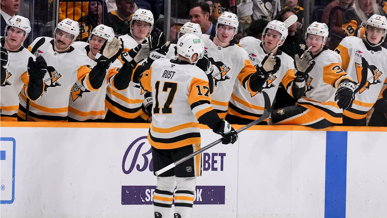 Rust scores in OT, Crosby has 4 points as Penguins beat Predators