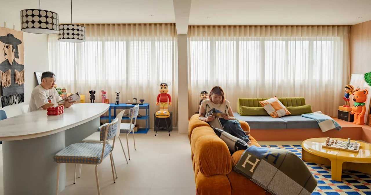 Inside an interior designer's colour-packed 5-room HDB flat built in the 1980s