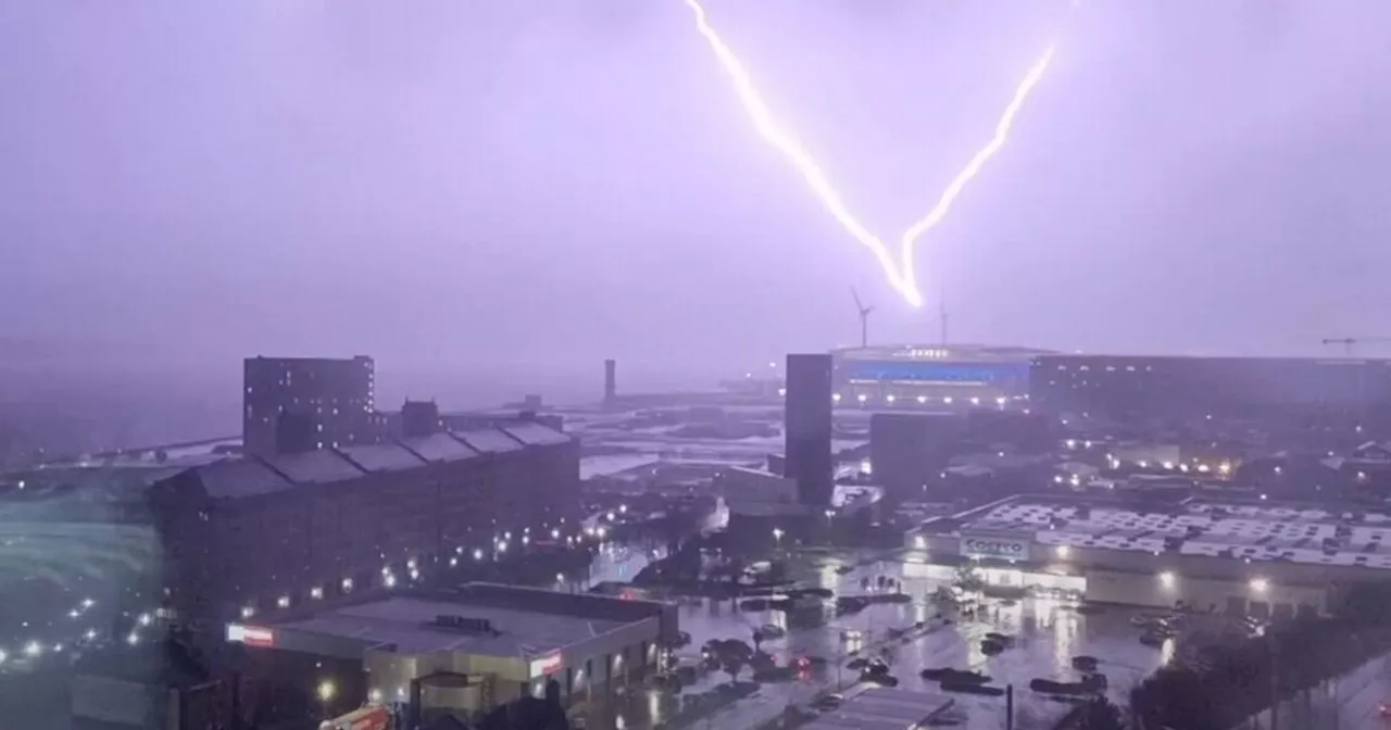 Dramatic video shows moment lightning strikes near Everton's new stadium