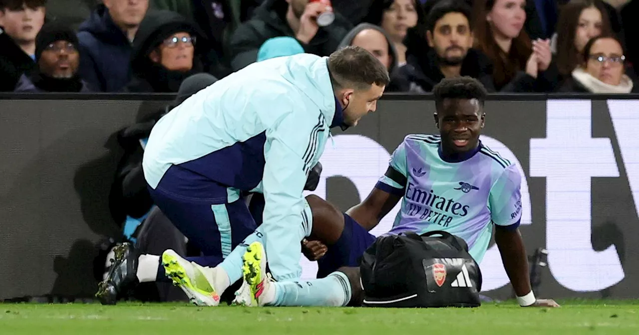 Mikel Arteta gives update on Bukayo Saka's injury as star departs on crutches