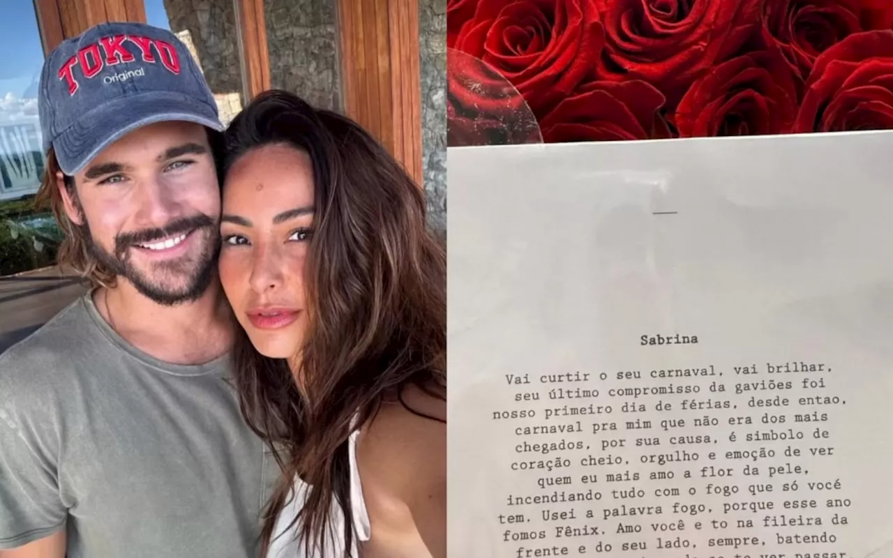 Nicolas Prattes surpreende Sabrina Sato com carta e buquê de flores