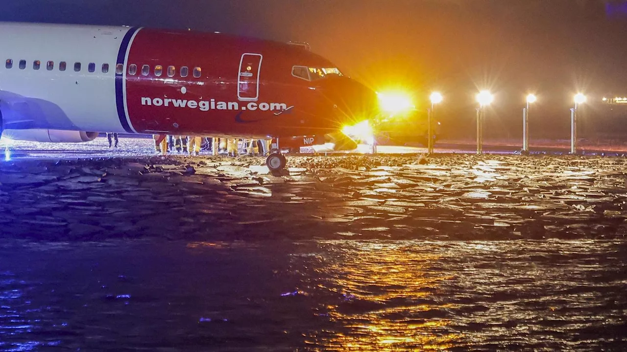 Boeing schlittert über Landebahn – und stürzt fast ins Meer