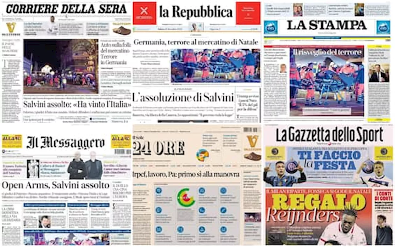 Le prime pagine dei quotidiani di oggi 21 dicembre: la rassegna stampa di Sky TG24