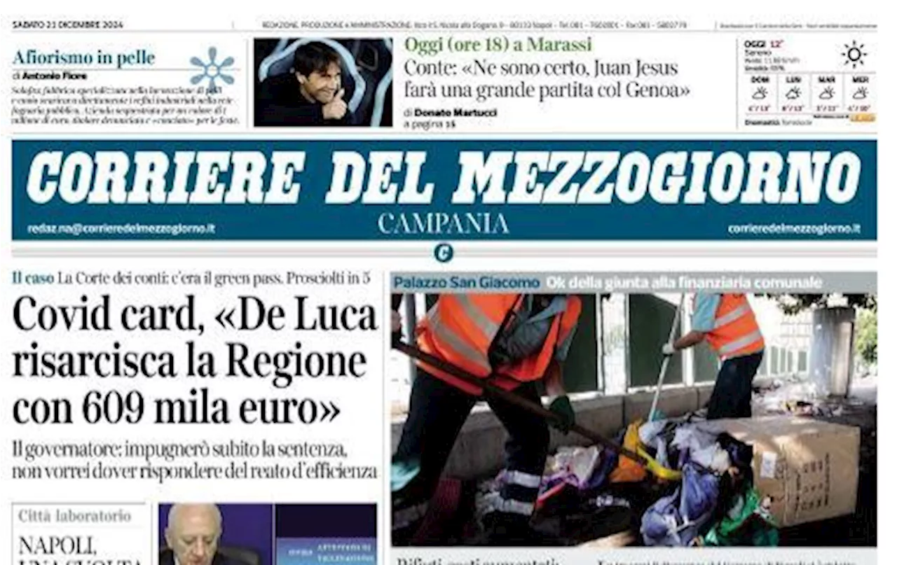 Corriere del Mezzogiorno apre con Conte: 'Juan Jesus farà una grande partita col Genoa'