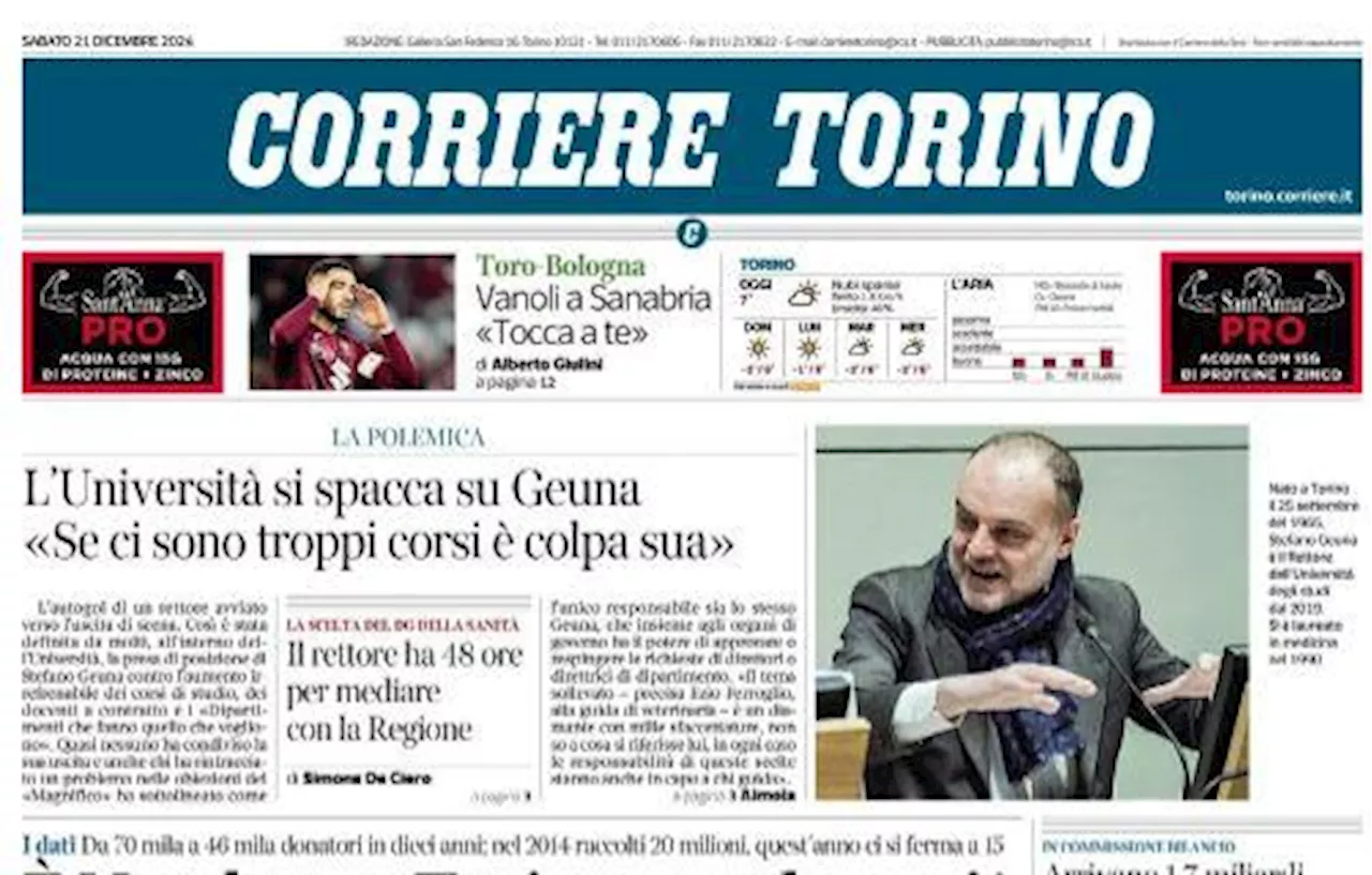 Corriere di Torino in vista della gara col Bologna: 'Vanoli a Sanabria: tocca a te'