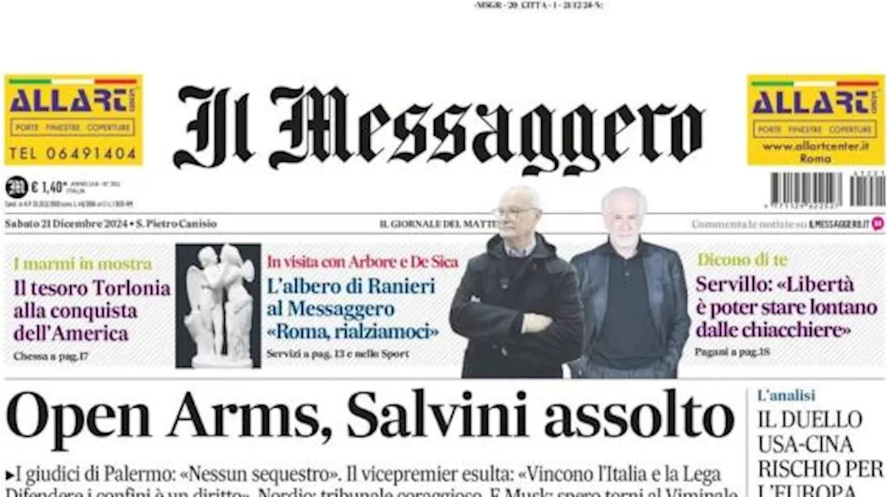 Il Messaggero: in prima pagina: 'L'albero di Ranieri: Roma rialziamoci'