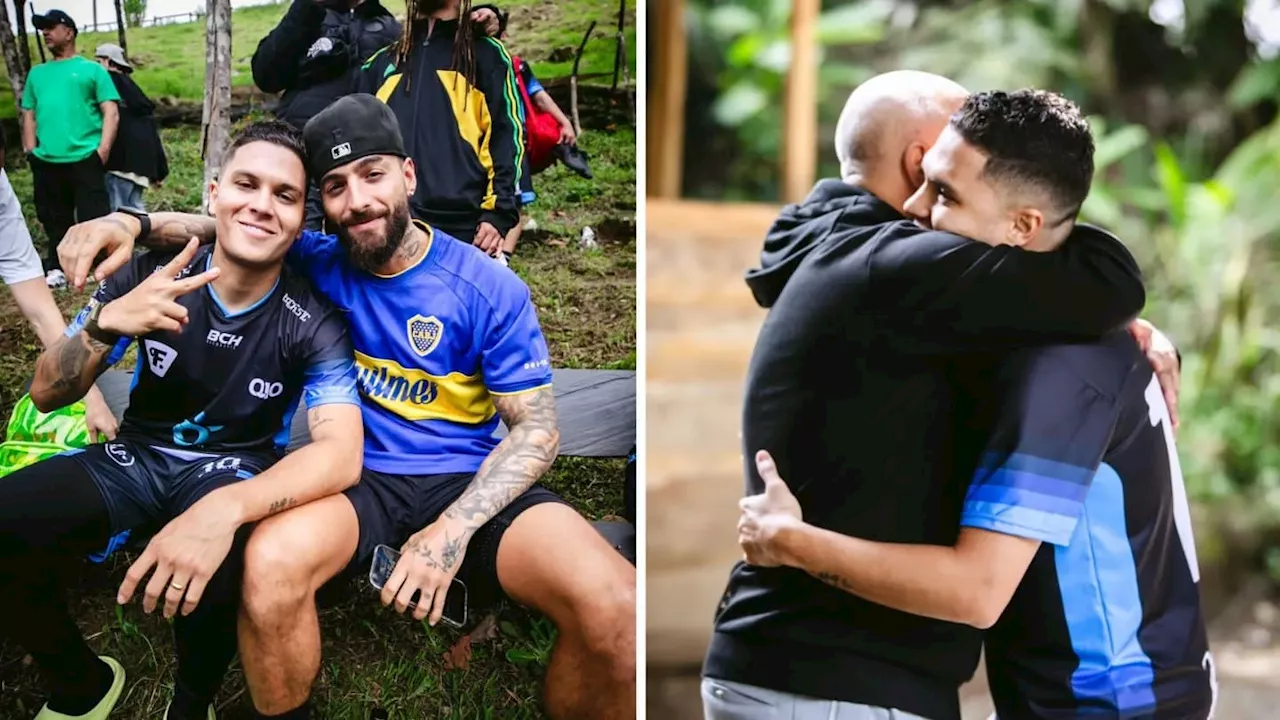 Juanfer Quintero, en Colombia mientras Racing y River esperan: foto con Maluma y abrazo con ¡Serna!