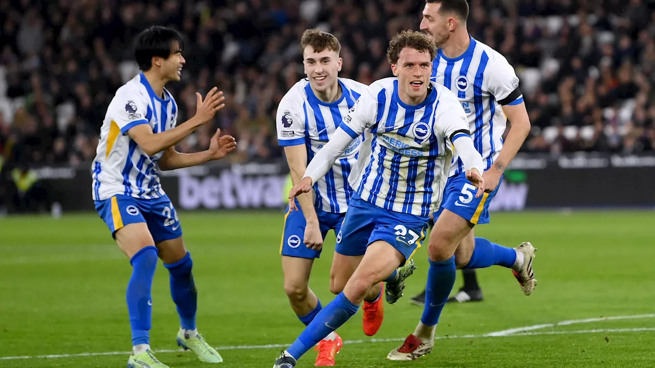 Mats Wieffer maakt eerste treffer in Premier League en bezorgt Brighton & Hove Albion gelijkspel