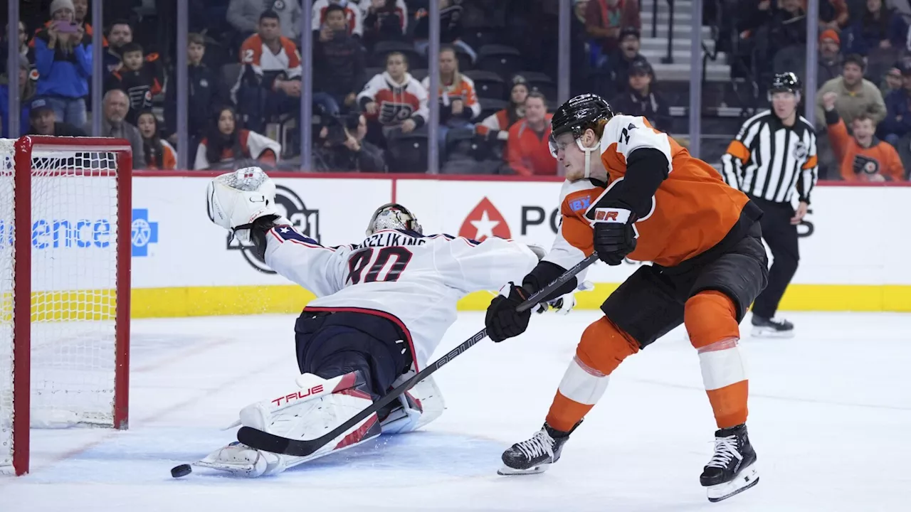 Tippett's OT goal and 4-point game powers the Flyers to a 5-4 comeback win over the Blue Jackets