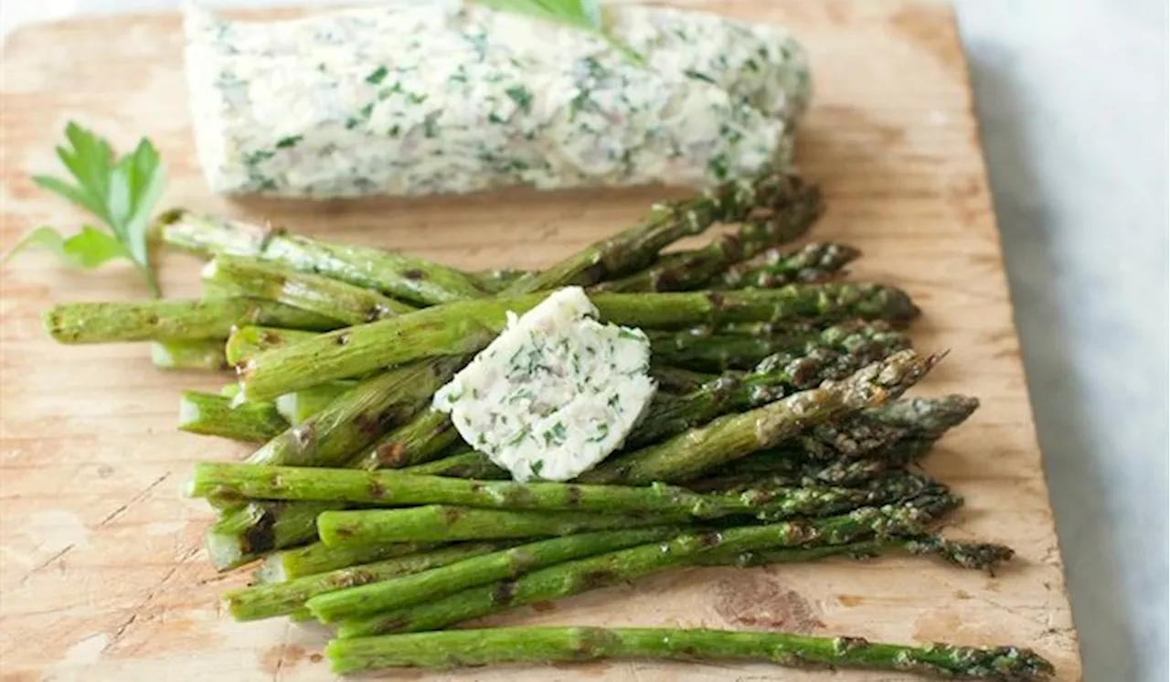 Recipe: Smoked salmon-wrapped asparagus tips with horseradish crème and caper flowers